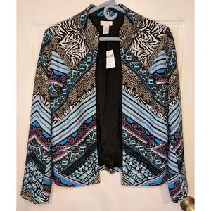 Chico's Women's Size 0 Small Blue Black Geometric Animal Print Blazer Jacket NWT